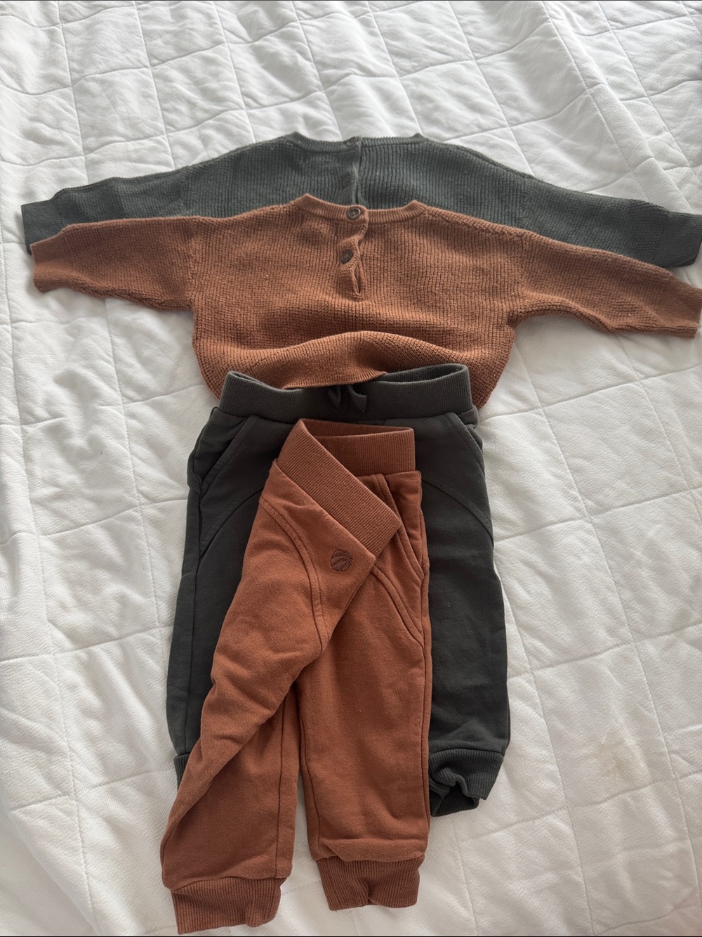 Miles the Label Kids Matching Set — Crew & Scoop Neck in Brown and Charcoal